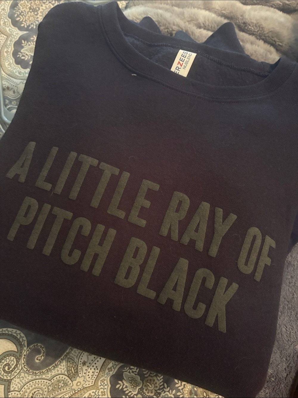 Boutique Black Graphic Sweatshirt - "A Little Ray of Pitch Black" - Jerzees
